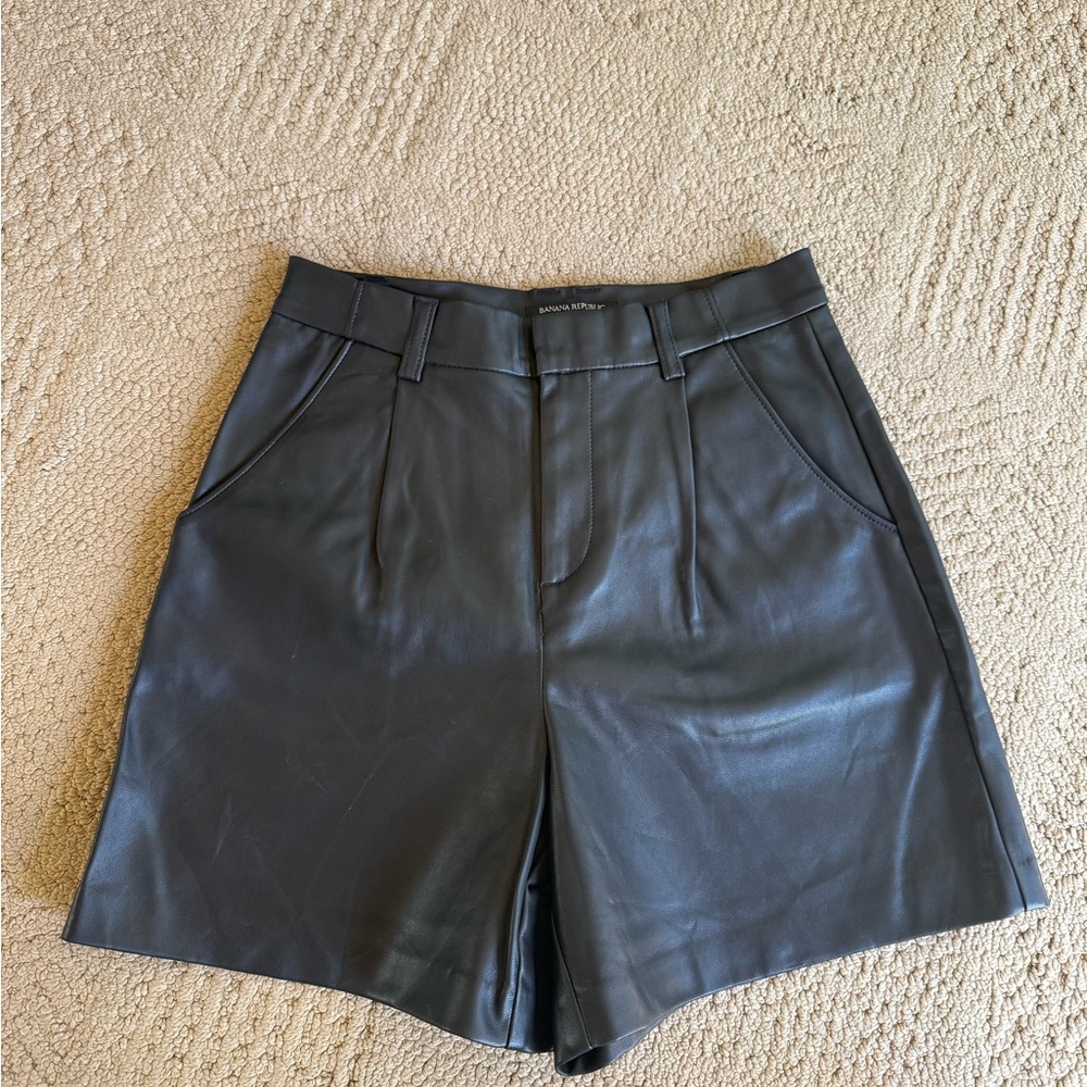 Banana Republic Black Faux Leather High-Rise Shorts